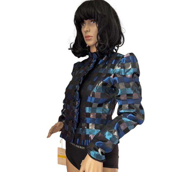 NWT Vintage Partique Inc Dorothy Farinae Blue Check Taffeta Jacket size small - Picture 8 of 14